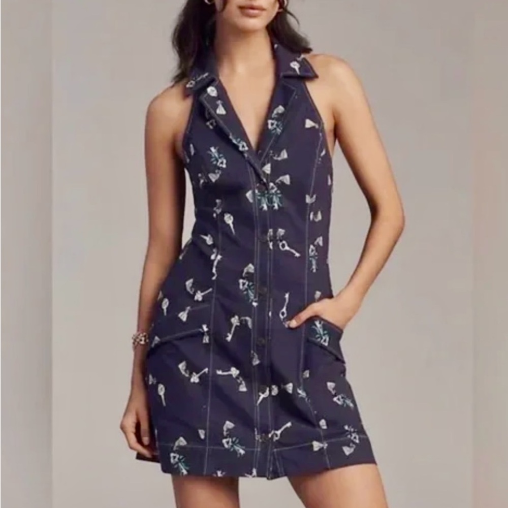 Mauve Navy halter stretch  Mini Dress tennis pick ball dress sz Lp 10/12 NWOT